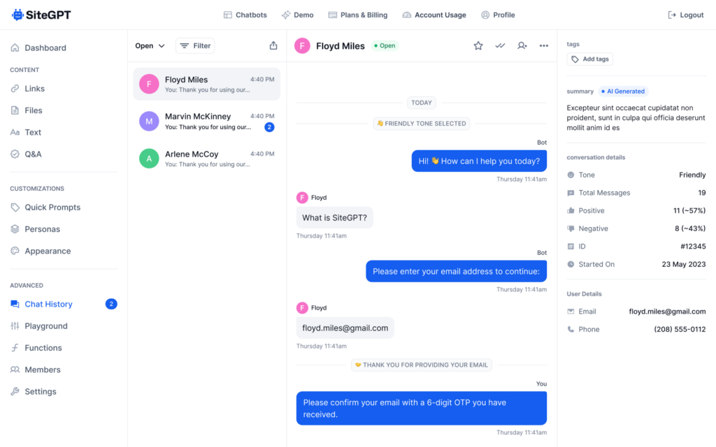 SiteGPT avis et test chatbot IA