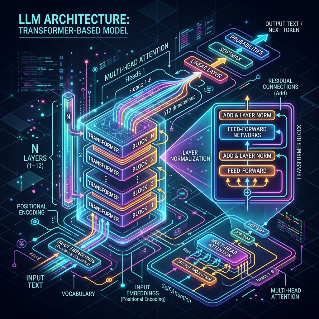 Diagramme d'architecture d'un modèle de langue large (LLM)
